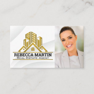 Gold Metallic Real Estate Logo Business Woman Business Card