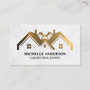 Gold Metallic Real Estate Logo   Marble Business Card