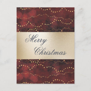 Gold Metallic Red Elegant Merry Christmas Holiday Postcard