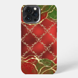 Gold Metallic Red Green Alcohol Ink Holiday Damask iPhone 13 Pro Max Case
