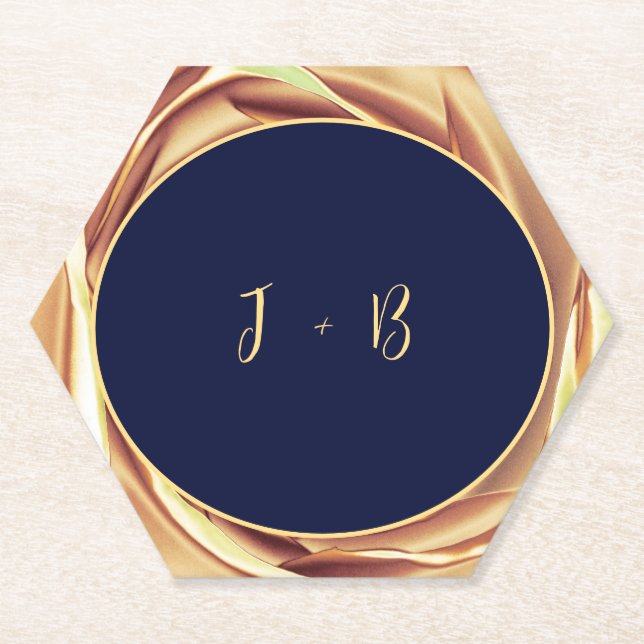 Gold Metallic Rose Print Paper Coaster (Front)