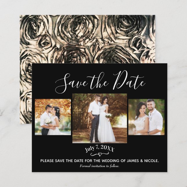 Gold Metallic Roses Wedding Photo Save the Date (Front/Back)