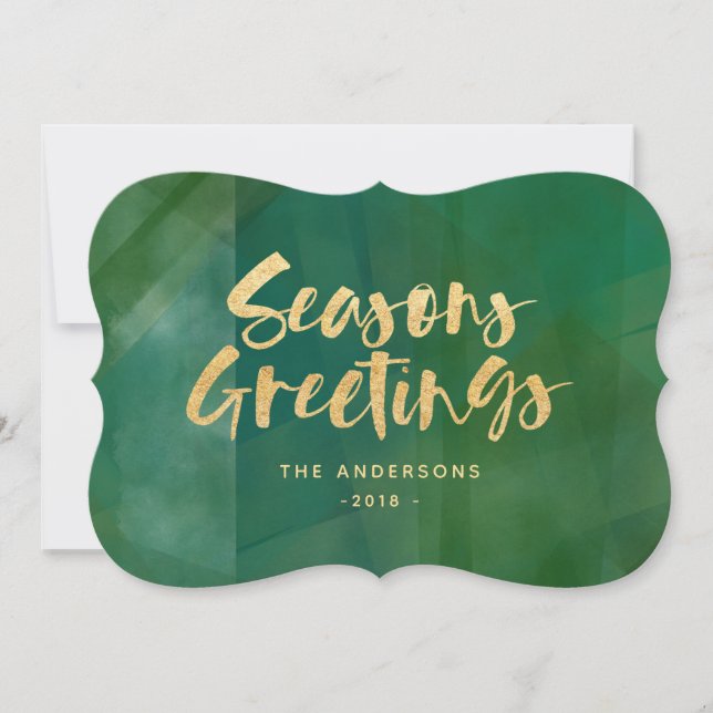 Gold metallic seasons greetings holiday card (Front)