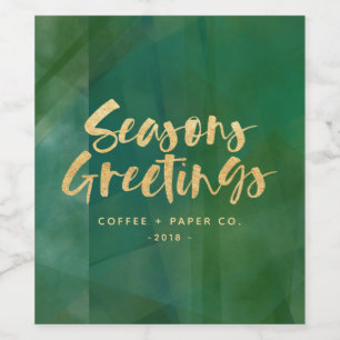 Gold metallic seasons greetings wine label