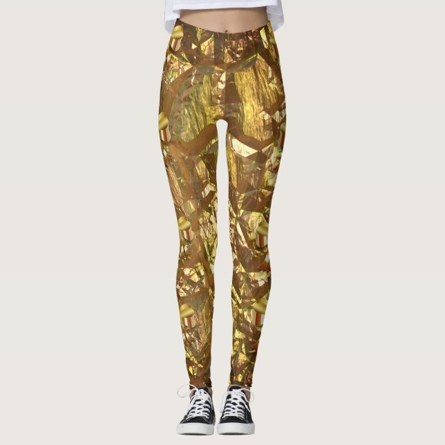 Gold Metallic Shimmer Print Leggings (Front)