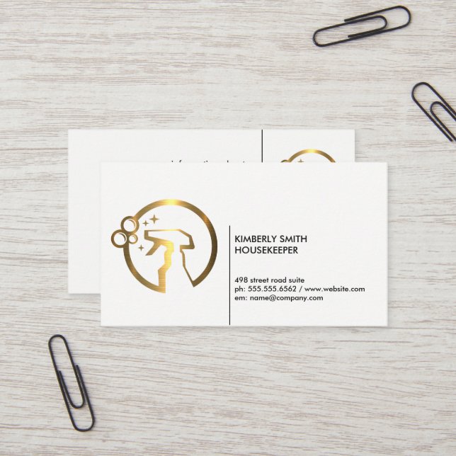Gold Metallic Spray Bottle Business Card (Front/Back In Situ)