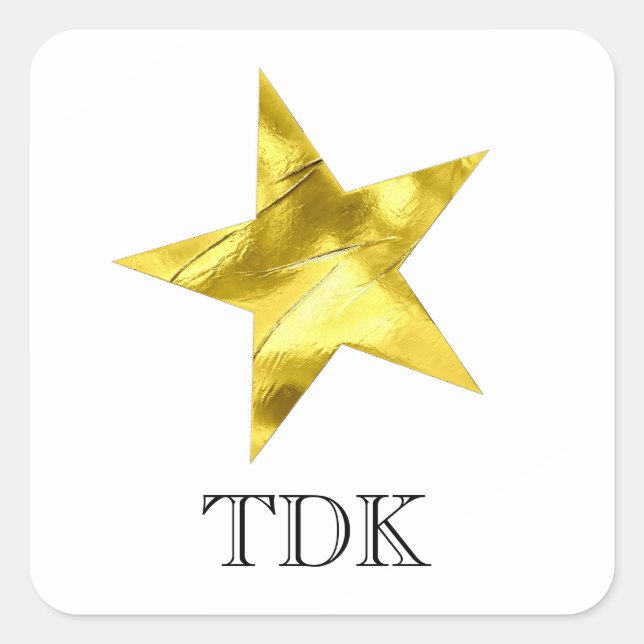 Gold metallic star stylish personalized custom square sticker (Front)