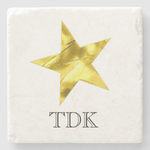 Gold metallic star stylish personalized custom stone coaster
