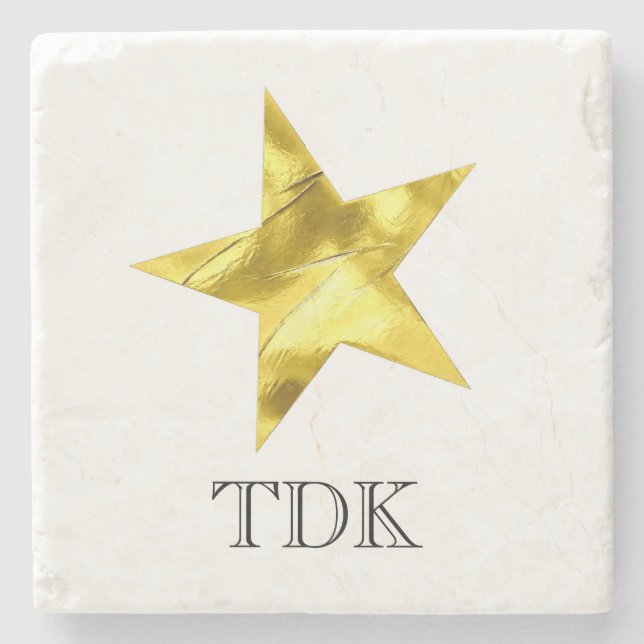 Gold metallic star stylish personalized custom stone coaster (Front)