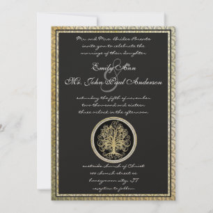 Gold Metallic Swirl Tree Gold Border Wedding Invitation