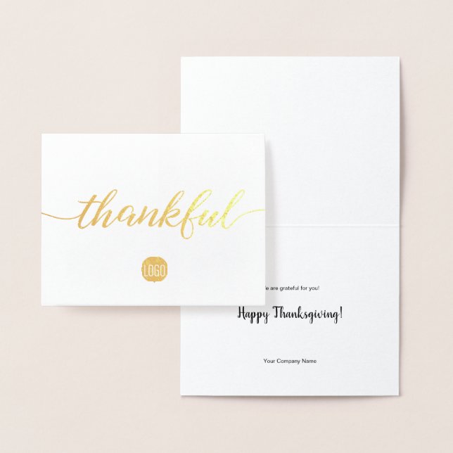 Gold Metallic Thankful Company Thanksgiving Foil Card (Display)