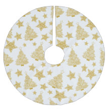 Gold Metallic Trees & Stars Christmas Pattern
