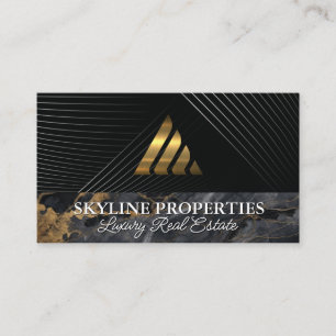 Gold Metallic Triangle Logo Marble Corporate Business Card