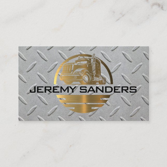 Gold Metallic Truck Logo | Steel  Business Card (Front)