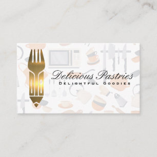 Gold Metallic Utensils Kitchen Tools Business Card