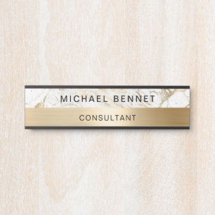 Gold Metallic White Marble Consultant Business Door Sign