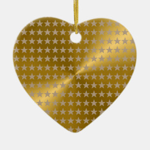 Gold Metallic Wonderful  Ceramic Heart-Red Stars Ornament