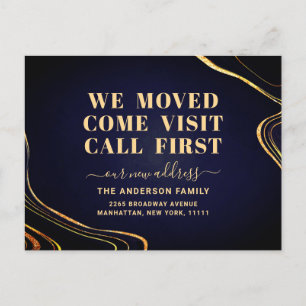 Gold Midnight Blue New Address Moving Announcement Postcard
