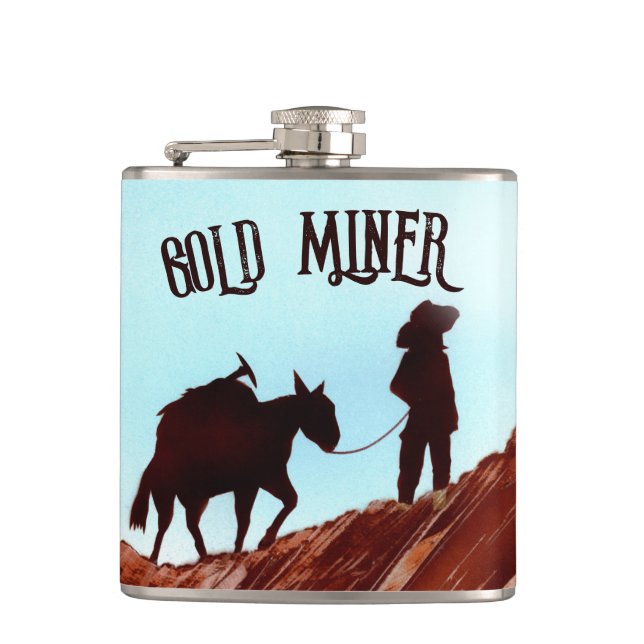 Gold Miner and Pack Mule Hip Flask (Front)