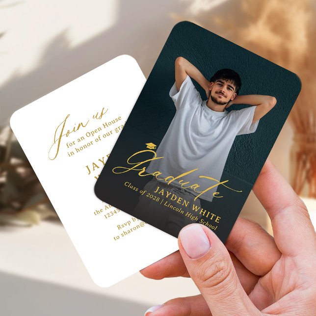 Gold Mini Modern Script Photo Graduation Enclosure Card (Gold Mini Modern Script Photo Graduation Enclosure Card)