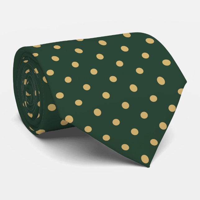Gold Mini Polka Dot Pattern on Forest Green  Tie (Rolled)