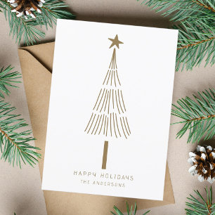 Gold Minimal Christmas Tree Photo Flat Holiday Card