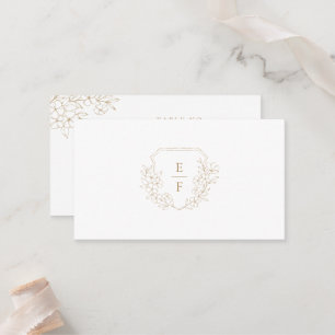 Gold Minimal Elegant Cherry Blossom Monogram Crest Place Card