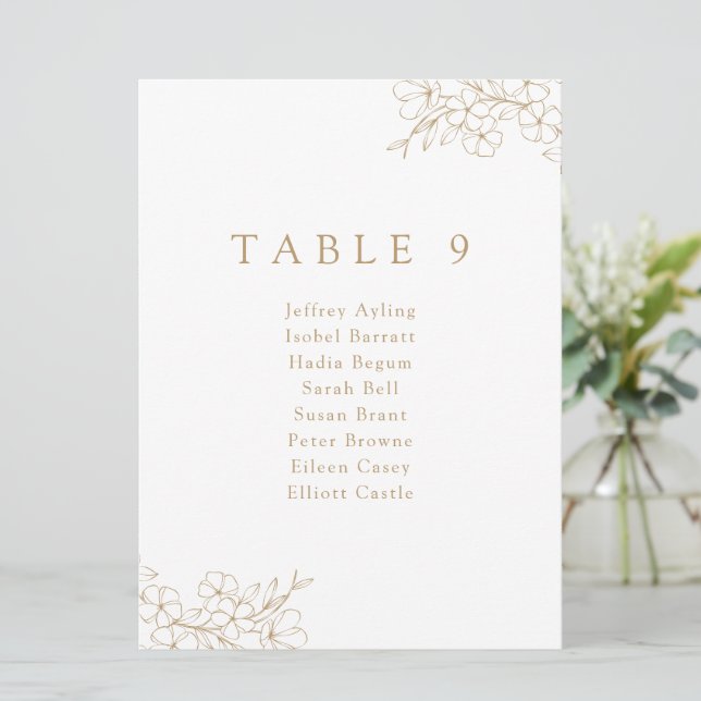 Gold Minimal Elegant Cherry Blossom Seating Card  (Standing Front)