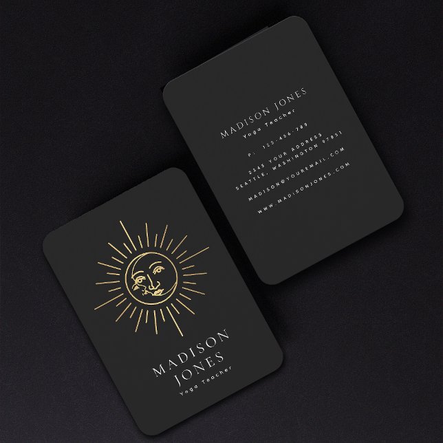 Gold Minimal Sun and Moon Business Card (Creator Uploaded)