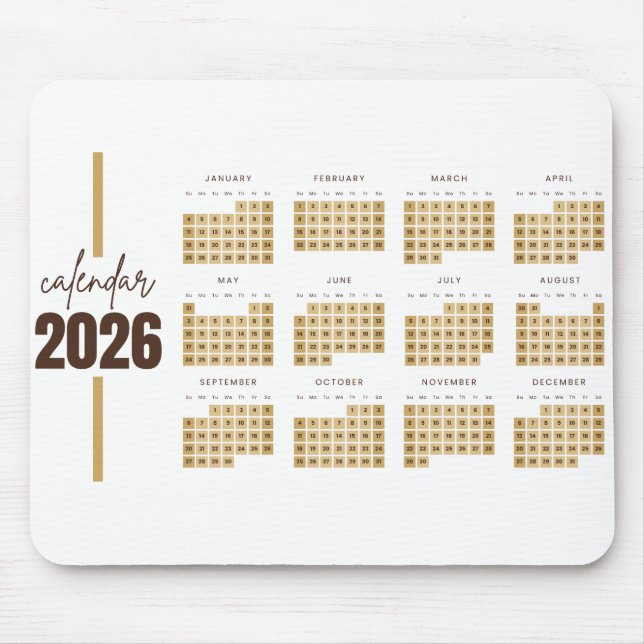 Gold Minimalist 2026 Calendar Mouse Pad (Front)