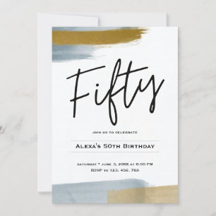 Gold minimalist abstract 50th birthday invitation