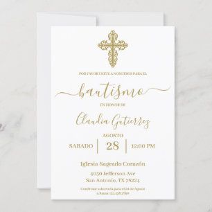 Gold minimalist Baptism Spanish Invitation