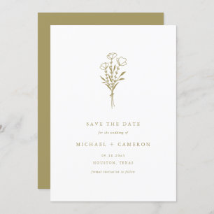Gold Minimalist Botanical Bouquet QR Code Save The Date