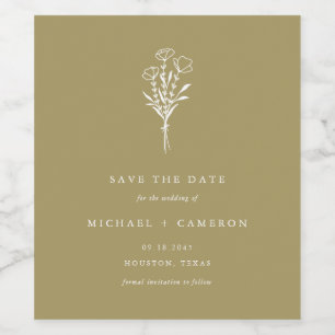Gold Minimalist Botanical Save the Date Wine Label