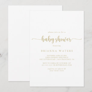Gold Minimalist Calligraphy Baby Shower  Invitation