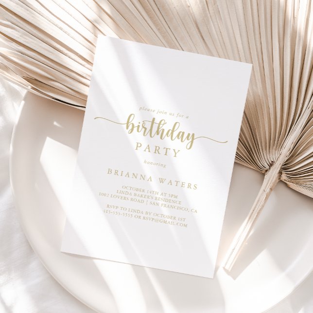 Gold Minimalist Calligraphy Birthday Party  Invitation (Creator Uploaded)
