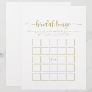 Gold Minimalist Calligraphy Bridal Bingo Game