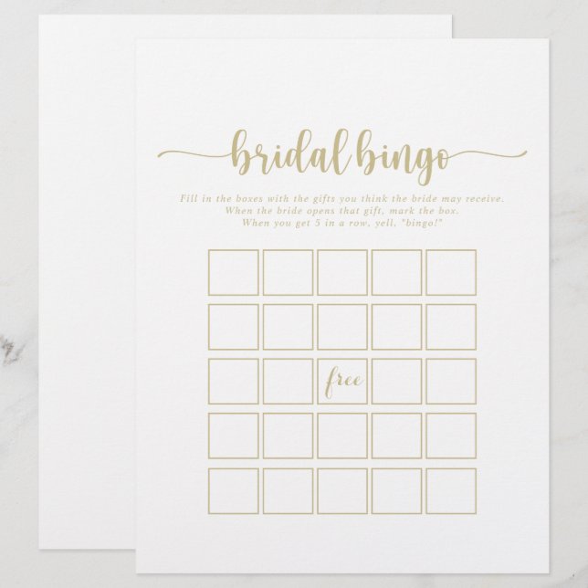 Gold Minimalist Calligraphy Bridal Bingo Game (Front/Back)