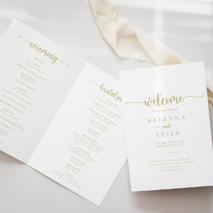 Gold Minimalist Calligraphy Folded Wedding Program
