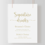 Gold Minimalist Calligraphy Signature Drinks Sign<br><div class="desc">This gold minimalist calligraphy signature drinks sign is perfect for a rustic wedding. The simple and elegant design features classic and fancy script typography in gold. Personalize the sign with the names of the bride and groom and their favourite drink choice.</div>
