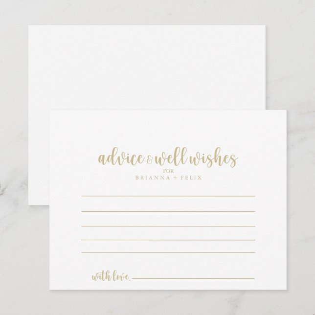 Gold Minimalist Calligraphy Wedding Advice Card (Front/Back)