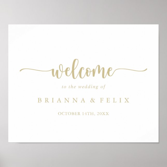 Gold Minimalist Calligraphy Wedding Welcome Sign (Front)
