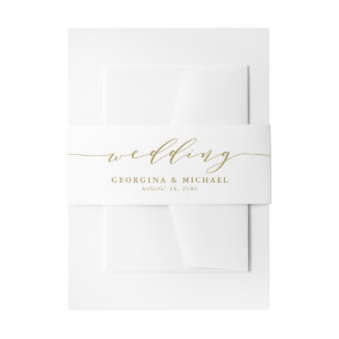 Gold Minimalist Dainty Script Wedding Invitation Belly Band