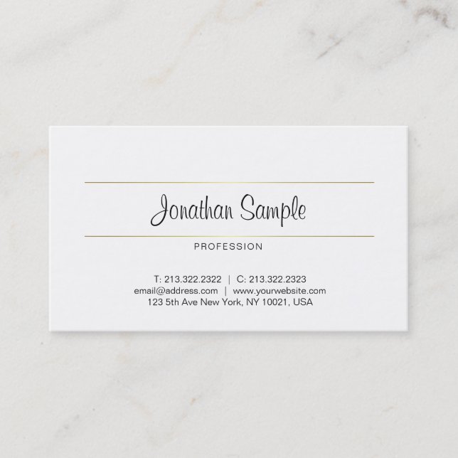 Gold Minimalist Design Luxury Calligraphy Plain Business Card (Front)