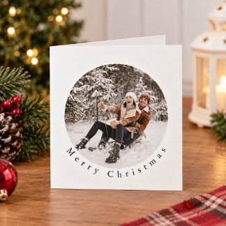 Gold Minimalist Family Photo Christmas Ceramic Ornament
