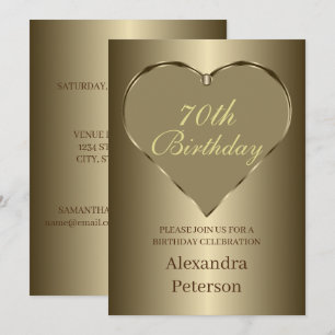 Gold Minimalist Heart Birthday Invitation