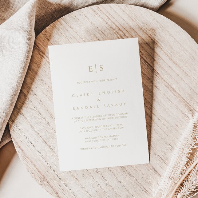 Gold Minimalist Last Name Initial Wedding  Invitation (Creator Uploaded)