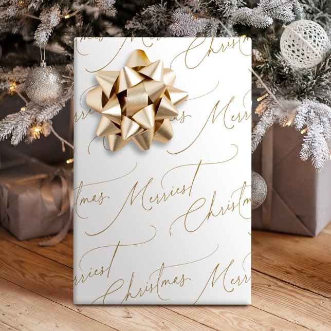 Gold Minimalist Modern Script Merriest Christmas Wrapping Paper (Gold Minimalist Modern Script Merriest Christmas Wrapping Paper)