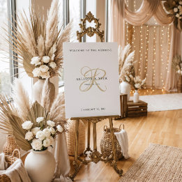 Gold Minimalist Monogram Wedding Welcome Sign