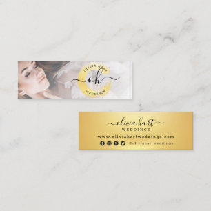 Gold Minimalist Paint Swash Custom Logo Photo Chic Mini Business Card